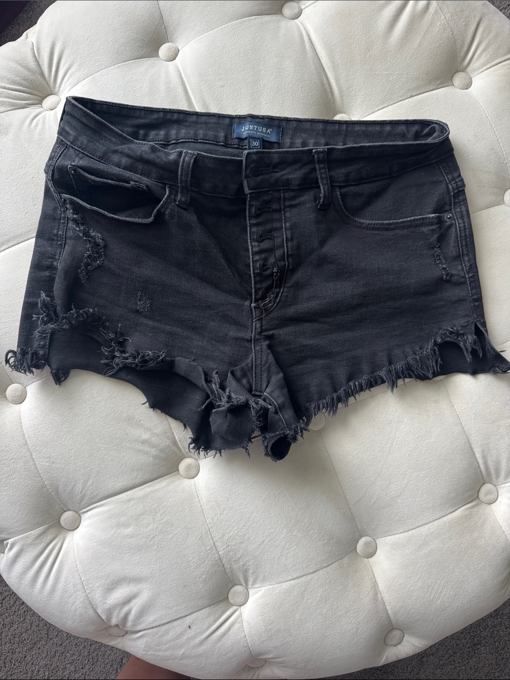 Just USA Black Distressed Denim Shorts - Women's